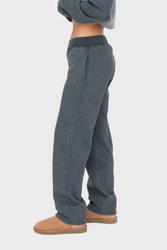 Mono B Elastic Waist Fleece Pants with Pockets | Hanalas