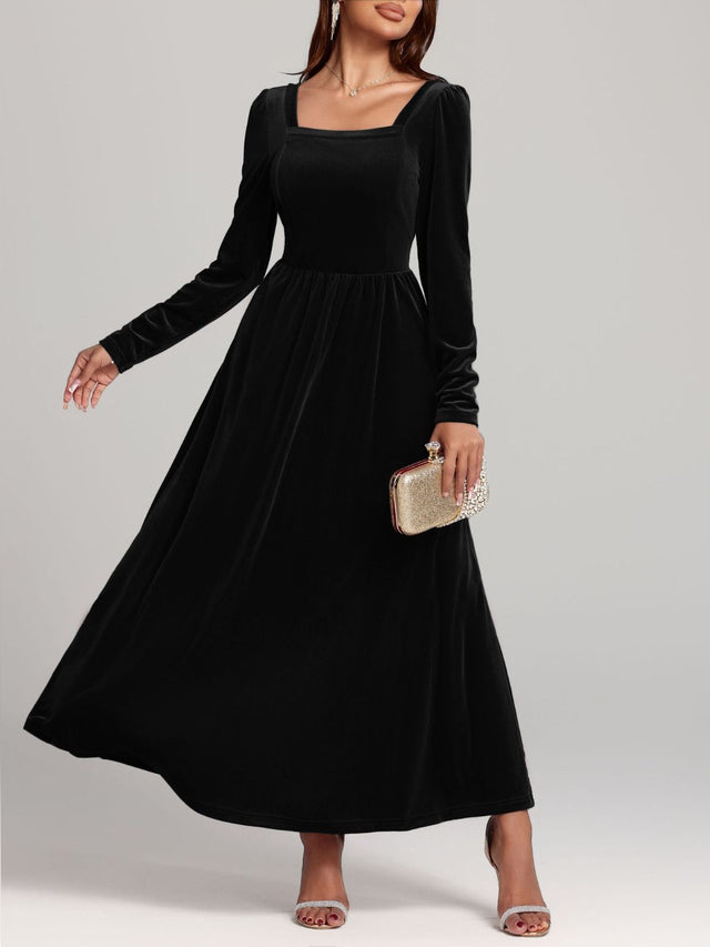 Velvet Square Neck Long Sleeve Dress | Hanalas