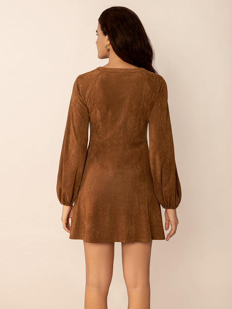 Notched Button Down Long Sleeve Mini Dress Trendsi Hanalas