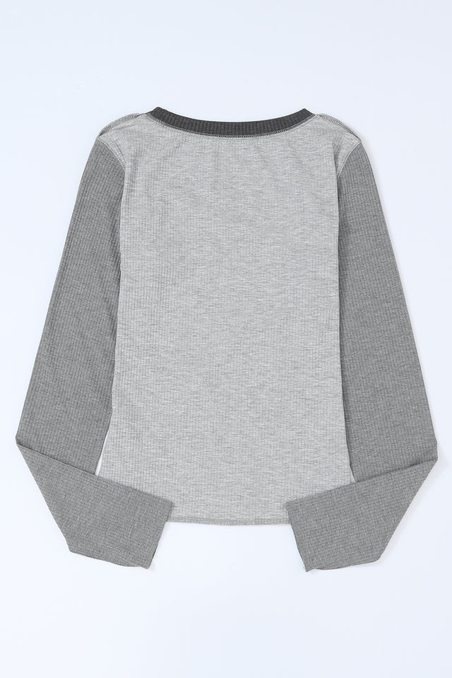 Exposed Seam Contrast Round Neck Long Sleeve T-Shirt | Hanalas