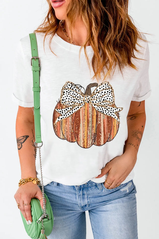 Full Size Pumpkin Round Neck Short Sleeve T-Shirt Trendsi Hanalas