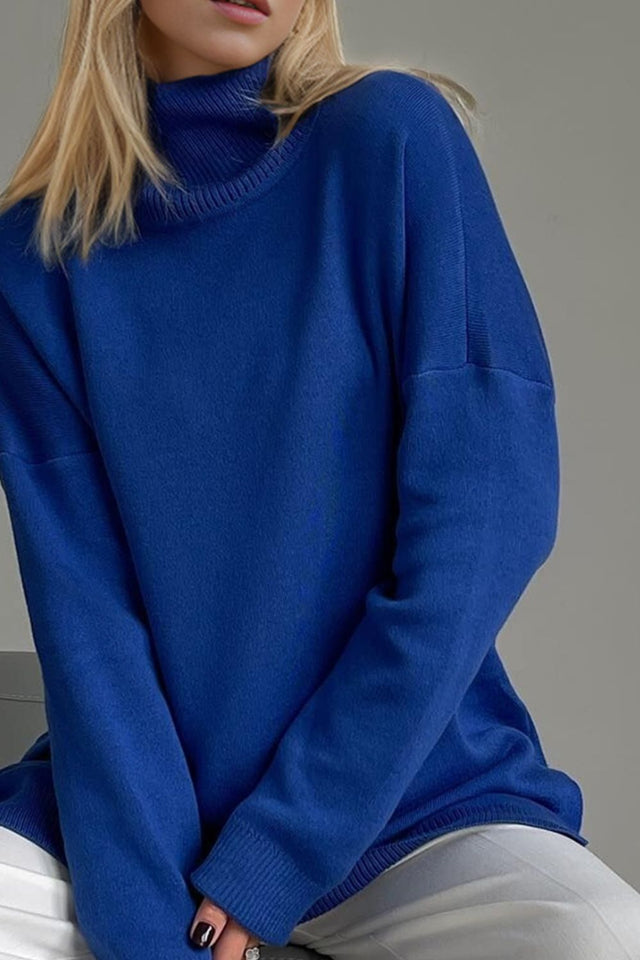 Basic Bae Side Slit Turtleneck Dropped Shoulder Sweater Trendsi Hanalas