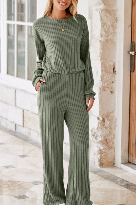 Round Neck Long Sleeve Jumpsuit