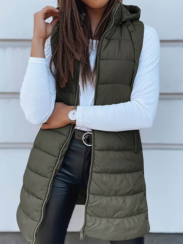 Plus Size Zip Up Hooded Vest Coat | Hanalas