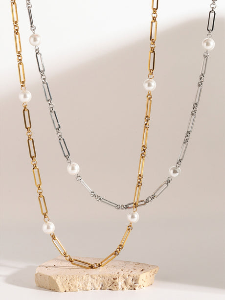 Stainless Steel Pearl Chain Necklace Trendsi Hanalas