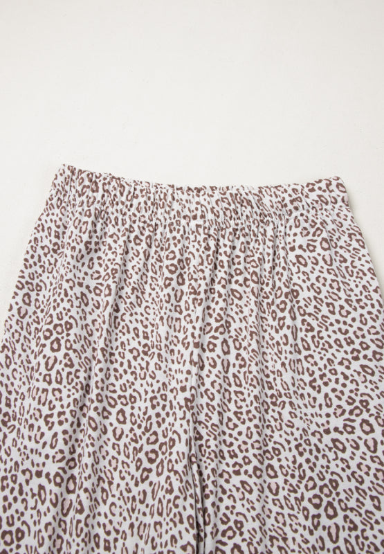 Leopard Button Down Long Sleeve Top and Pants Lounge Set | Hanalas