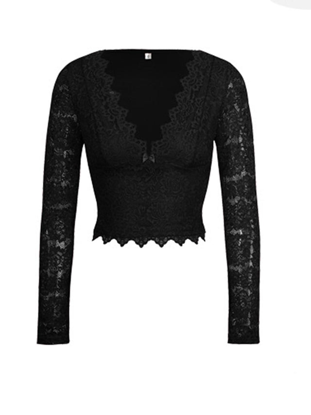 Devine V-Neck Long Sleeve Lace Top | Hanalas