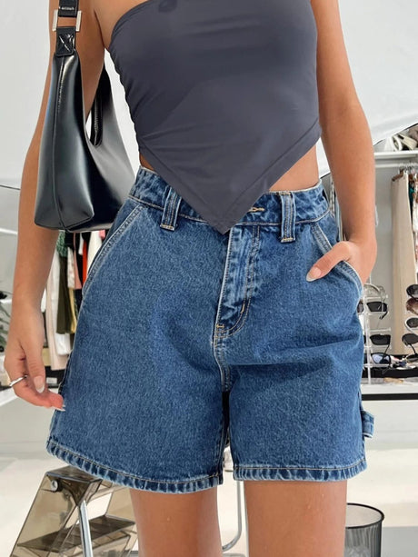 Washed High Rise Denim Shorts | Hanalas