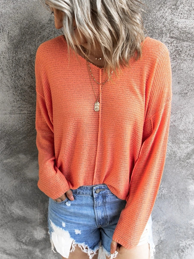 V-Neck Drop Shoulder Knit Top | Hanalas