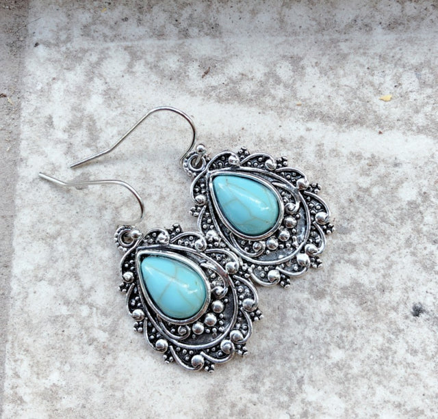 Artificial Turquoise Alloy Teardrop Dangle Earrings | Hanalas