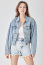 RISEN Full Size Button Down Cropped Denim Jacket | Hanalas