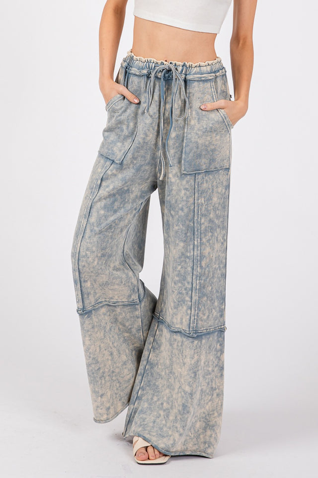 SAGE + FIG Mineral Washed Terry Wide Leg Pants | Hanalas