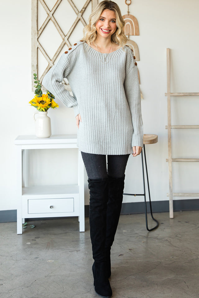 Side Slit Boat Neck Long Sleeve Sweater | Hanalas