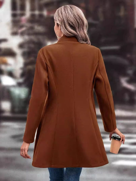 Collared Neck Long Sleeve Longline Coat