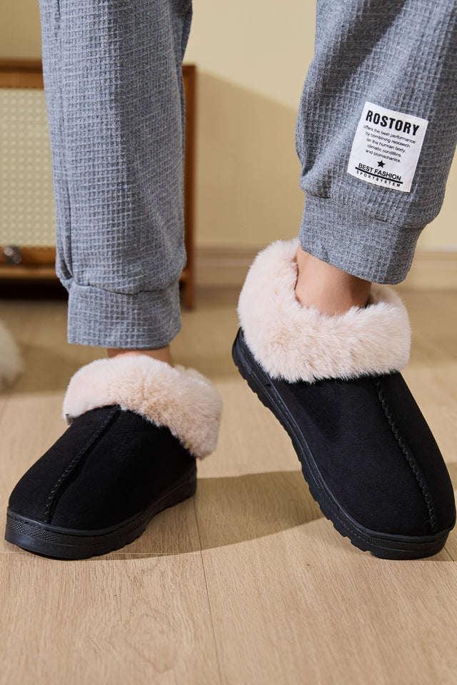 Faux Fur Round Toe Platform Slippers | Hanalas