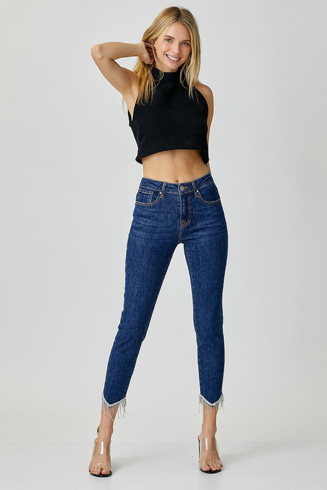 RISEN Full Size Embellished Mid Rise Crop Skinny Jeans | Hanalas