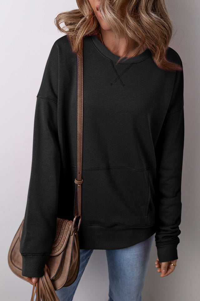 Solid Color Round Neck Long Sleeve Sweatshirt | Hanalas