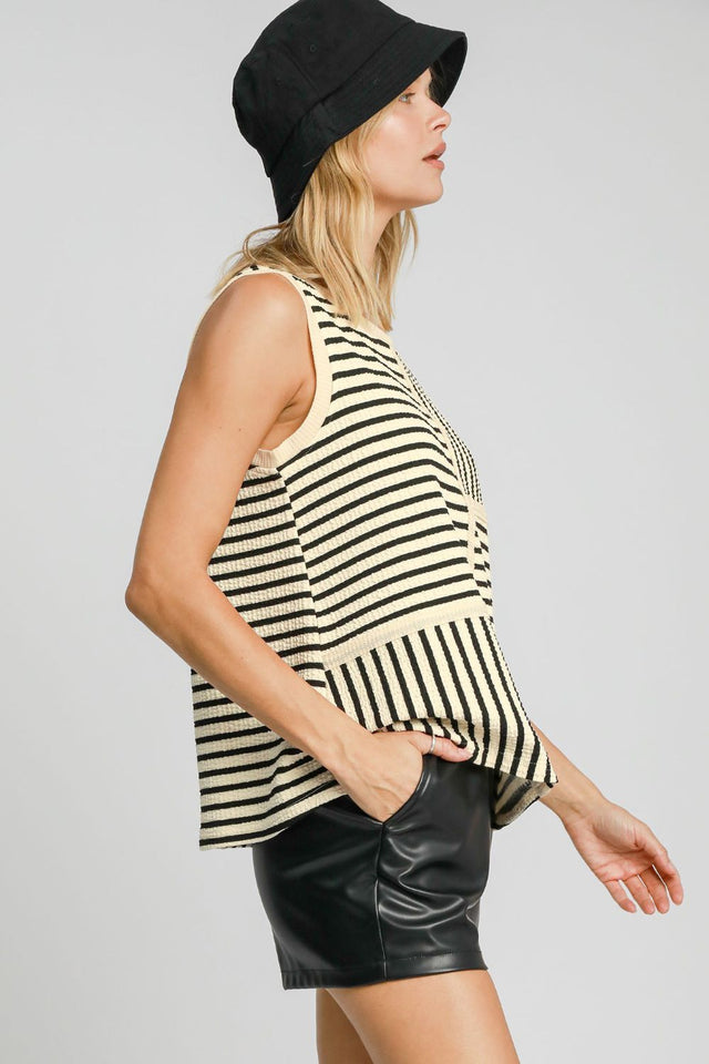 Umgee Round Neck Texture Striped Tank | Hanalas