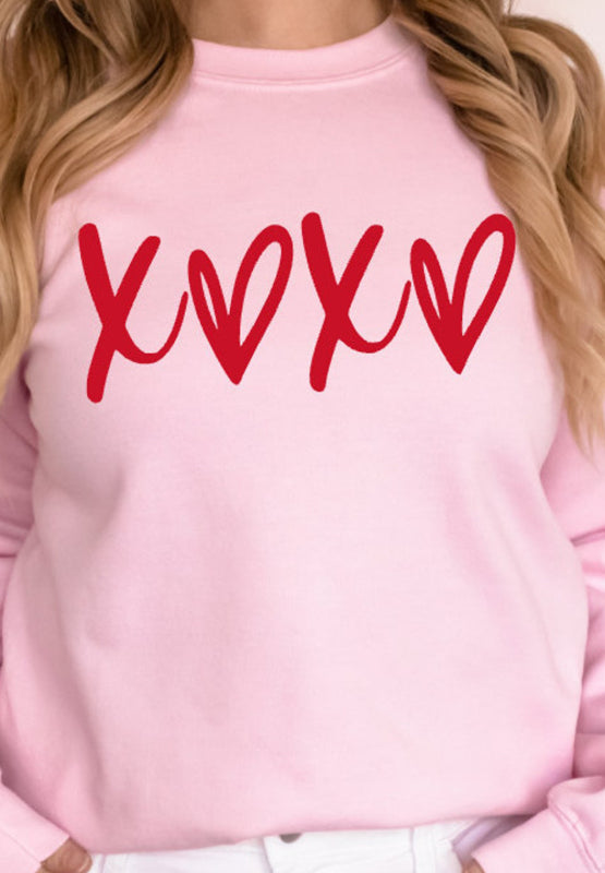 Valentine’s Day XOXO Round Neck Drop Shoulder Sweatshirt | Hanalas