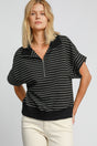 Umgee Striped Half Zip Short Sleeve Sweatshirt | Hanalas