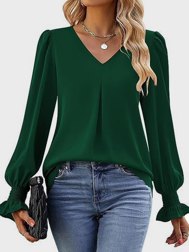 V-Neck Flounce Sleeve Top | Hanalas