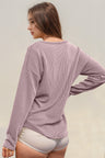 Double Take Striped Notched Long Sleeve T-Shirt | Hanalas