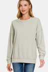 Zenana Washed Round Neck Dropped Shoulder Sweatshirt | Hanalas