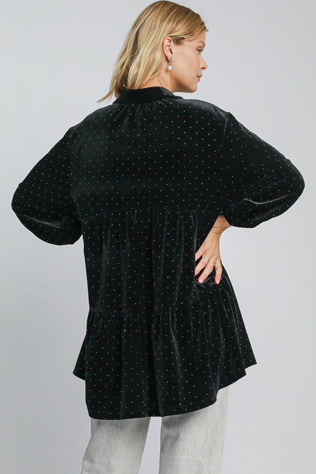 Umgee Full Size Polka Dot Button Up Half Sleeve Shirt | Hanalas