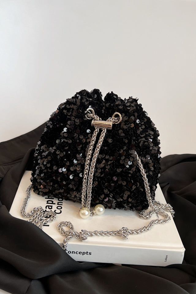 Sequin Chain Drawstring Bucket Bag | Hanalas