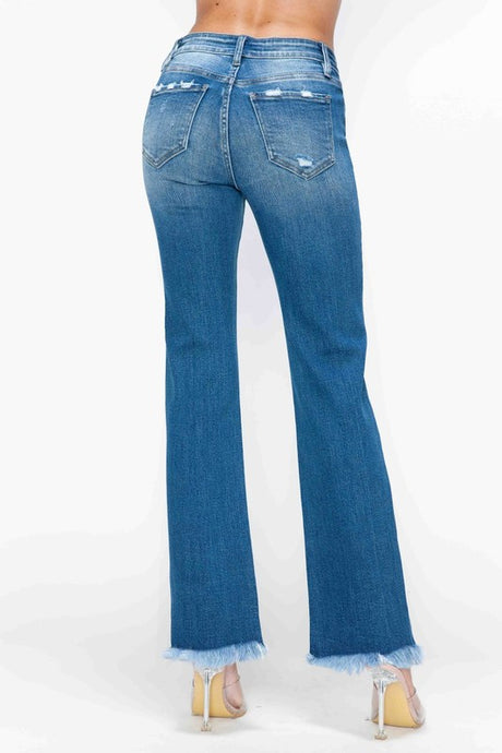 bytos Full Size Raw Hem Distressed Mid Rise Straight Jeans | Hanalas