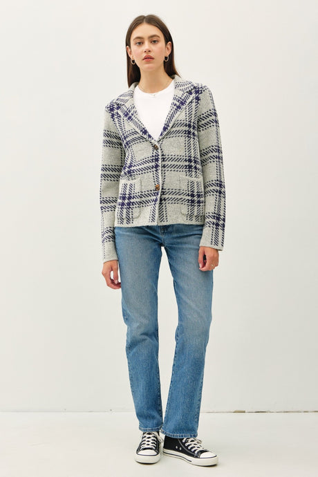 Be Cool Plaid Long Sleeve Sweater Jacket with Front Patch Pockets Trendsi Hanalas