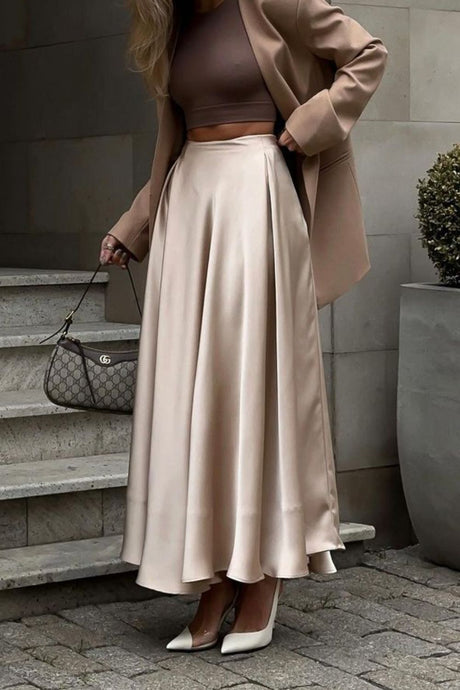 Back Elastic Waist Satin Minx Skirt | Hanalas