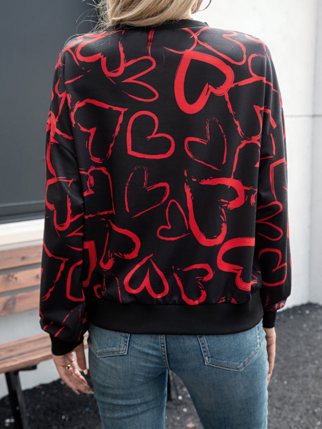 Heart Dropped Shoulder Long Sleeve Sweatshirt | Hanalas