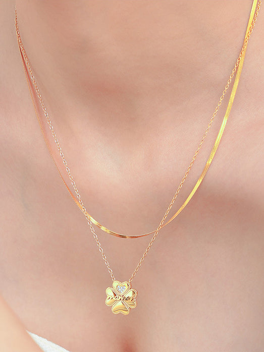 2 Piece 18K Gold-Plated Inlaid Zircon Lucky Clover Necklace | Hanalas