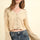 VERY J V-Neck Lace Detail Button Down Crop Ribbed Knit Top | Hanalas