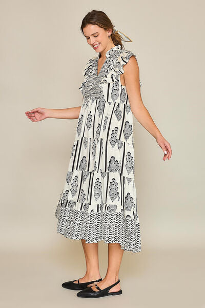 Umgee Full Size Boarder Print Midi Dress Plus Size | Hanalas