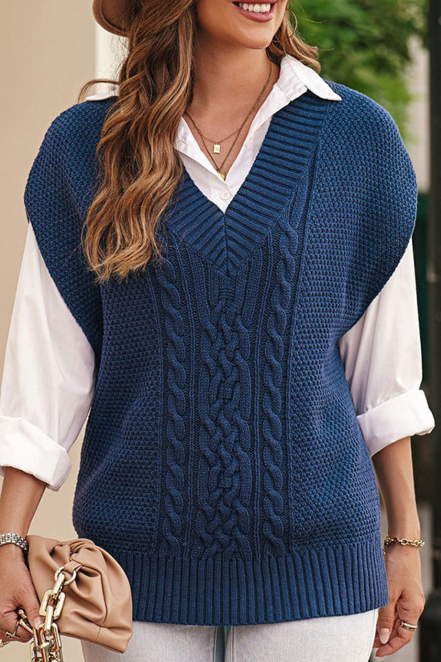 Cable-Knit V-Neck Sweater Vest | Hanalas