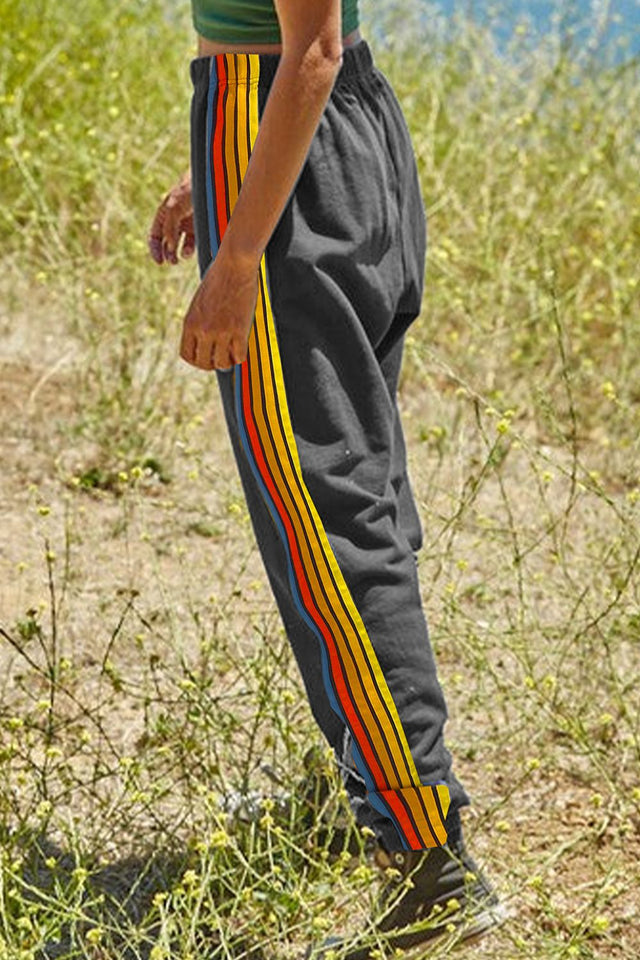 Contrast Striped Elastic Waist Active Pants | Hanalas