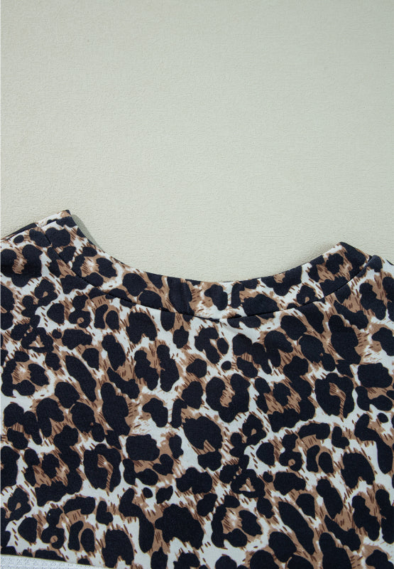 Waffle-Knit Leopard V-Neck Long Sleeve Blouse | Hanalas