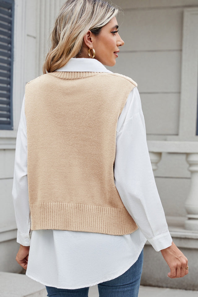 Cable-Knit V-Neck Sweater Vest | Hanalas