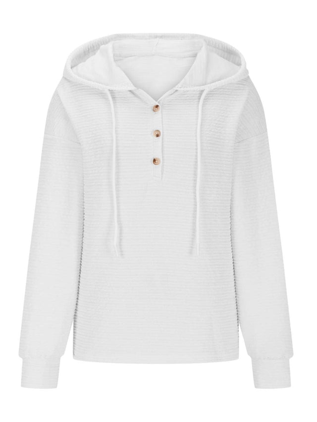 Drawstring Quarter Button Long Sleeve Hoodie | Hanalas