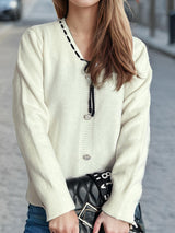 Tied V-Neck Long Sleeve Sweater