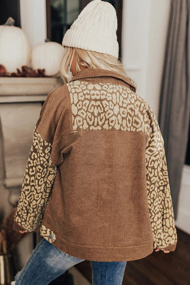 Leopard Button Up Drop Shoulder Jacket | Hanalas