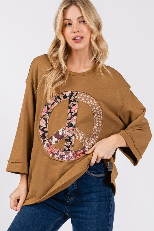 SAGE + FIG Floral Peace Patch Round Neck Top | Hanalas