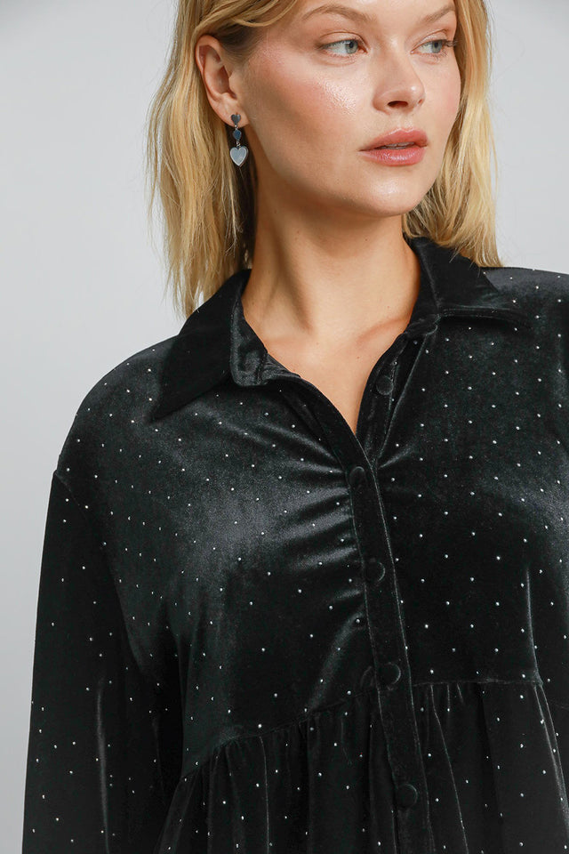 Umgee Full Size Polka Dot Button Up Half Sleeve Shirt | Hanalas