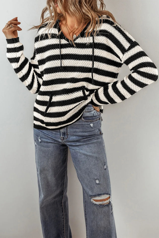 Drawstring Striped Long Sleeve Hooded Sweater Trendsi Hanalas