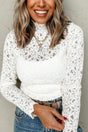 Flower Lace Mock Neck Long Sleeve Top | Hanalas