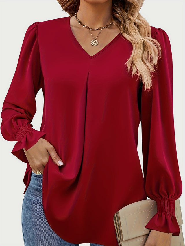 V-Neck Flounce Sleeve Top | Hanalas