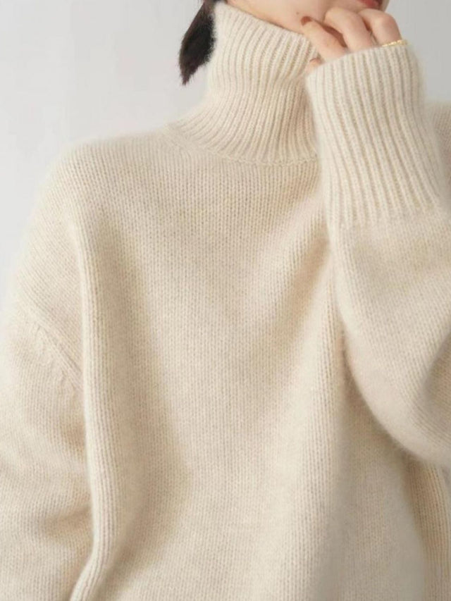 Turtleneck Dropped Shoulder Long Sleeve Sweater | Hanalas