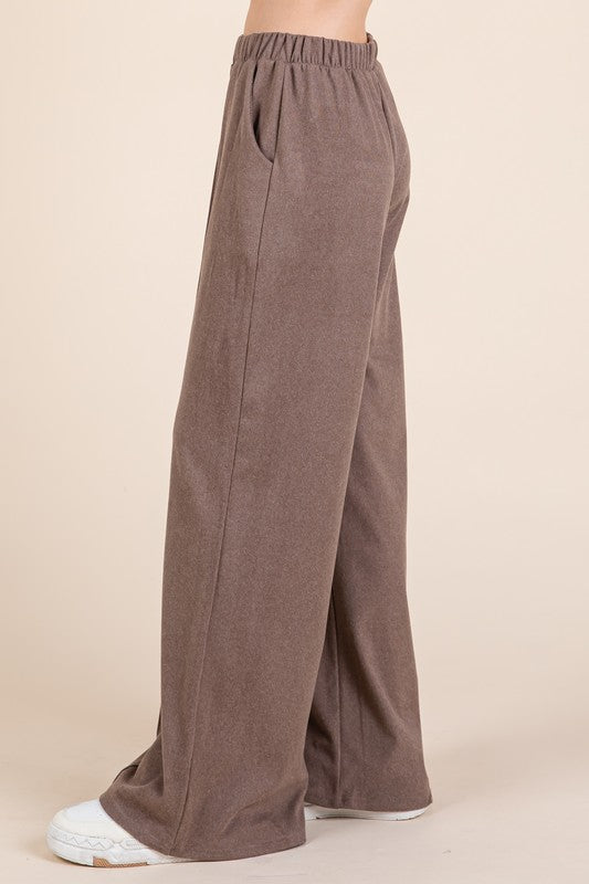 BOMBOM Elastic Waist Wide Leg Pants with Pockets | Hanalas